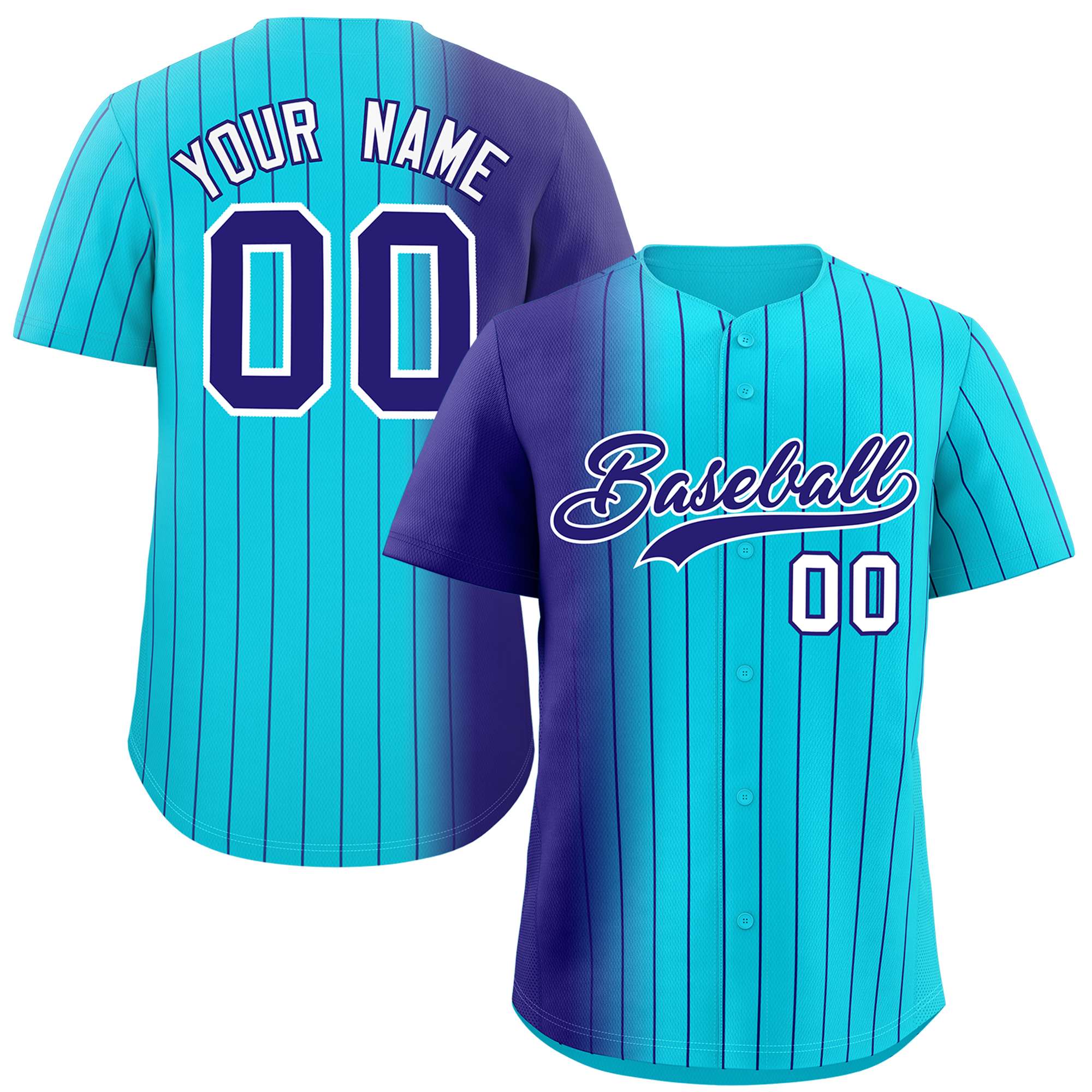 Custom Sky Blue Purple Pinstripe Personalized Gradient Authentic Baseball Jersey