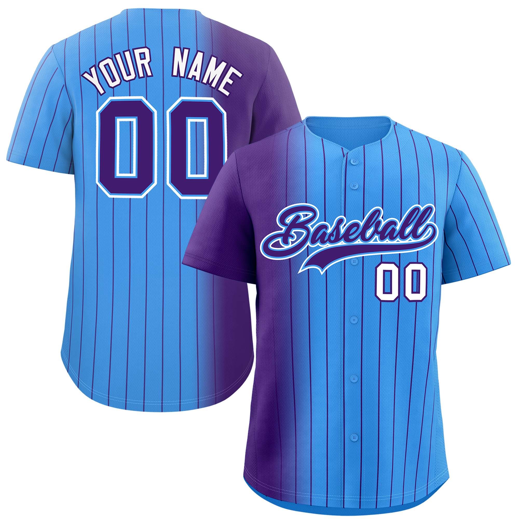 Custom Powder Blue Purple Pinstripe Personalized Gradient Authentic Baseball Jersey