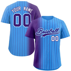 Custom Powder Blue Purple Pinstripe Personalized Gradient Authentic Baseball Jersey