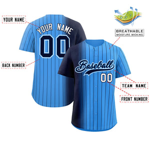 Custom Powder Blue Navy Pinstripe Personalized Gradient Authentic Baseball Jersey