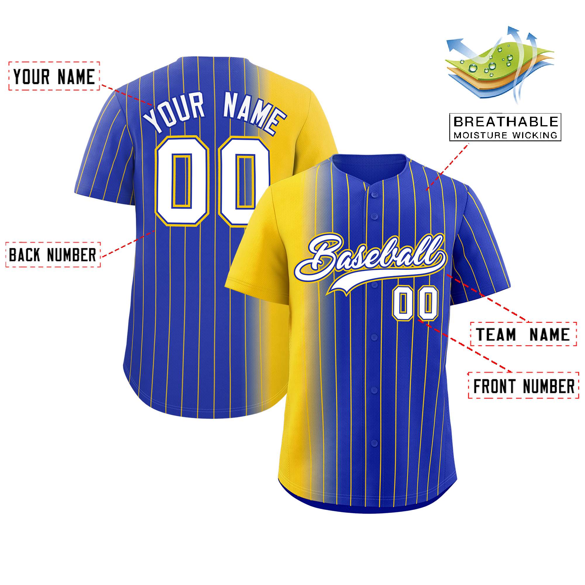 Custom Royal Gold Pinstripe Personalized Gradient Authentic Baseball Jersey