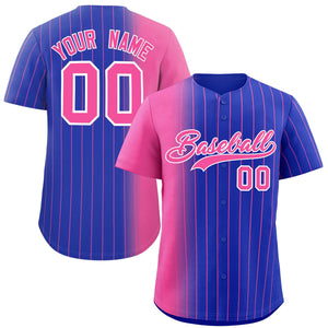 Custom Royal Pink Pinstripe Personalized Gradient Authentic Baseball Jersey