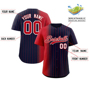 Custom Navy Red Pinstripe Personalized Gradient Authentic Baseball Jersey