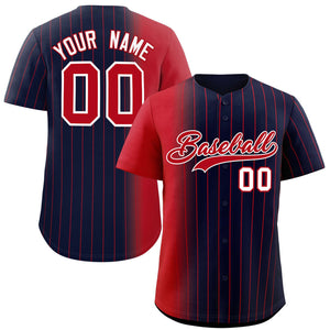 Custom Navy Red Pinstripe Personalized Gradient Authentic Baseball Jersey