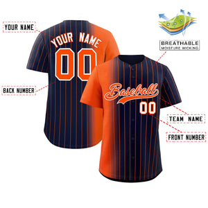 Custom Navy Orange Pinstripe Personalized Gradient Authentic Baseball Jersey