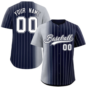 Custom Navy Gray Pinstripe Personalized Gradient Authentic Baseball Jersey