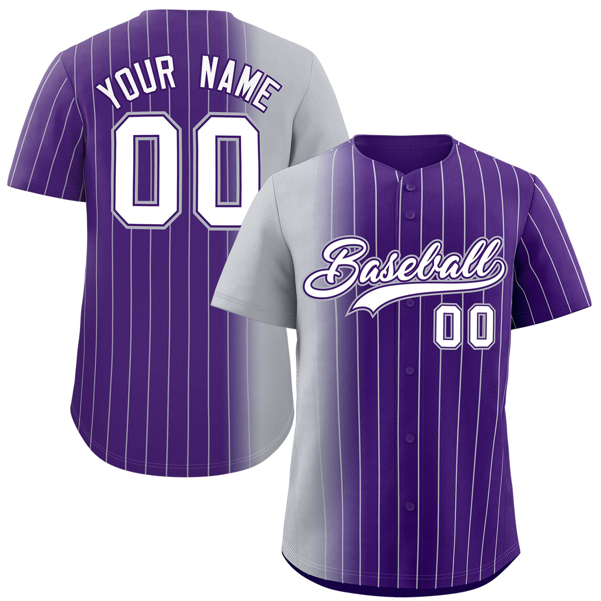 Custom Purple Gray Pinstripe Personalized Gradient Authentic Baseball Jersey