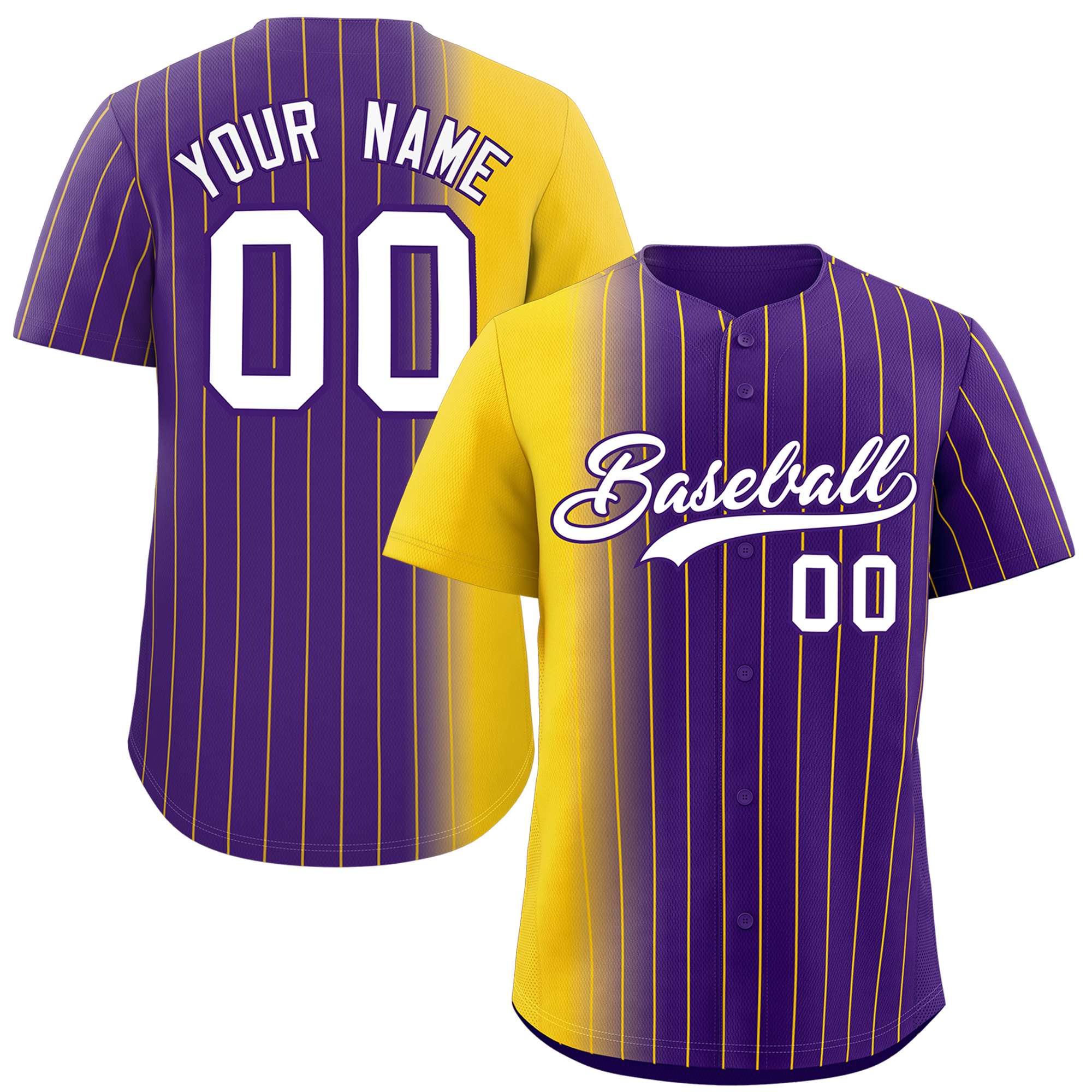 Custom Purple Gold Pinstripe Personalized Gradient Authentic Baseball Jersey