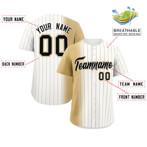 Custom White Old Gold Pinstripe Personalized Gradient Authentic Baseball Jersey