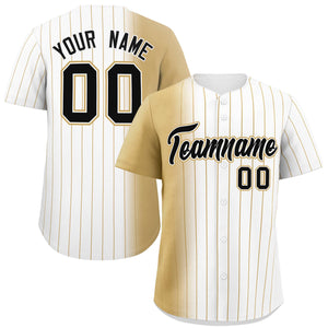 Custom White Old Gold Pinstripe Personalized Gradient Authentic Baseball Jersey