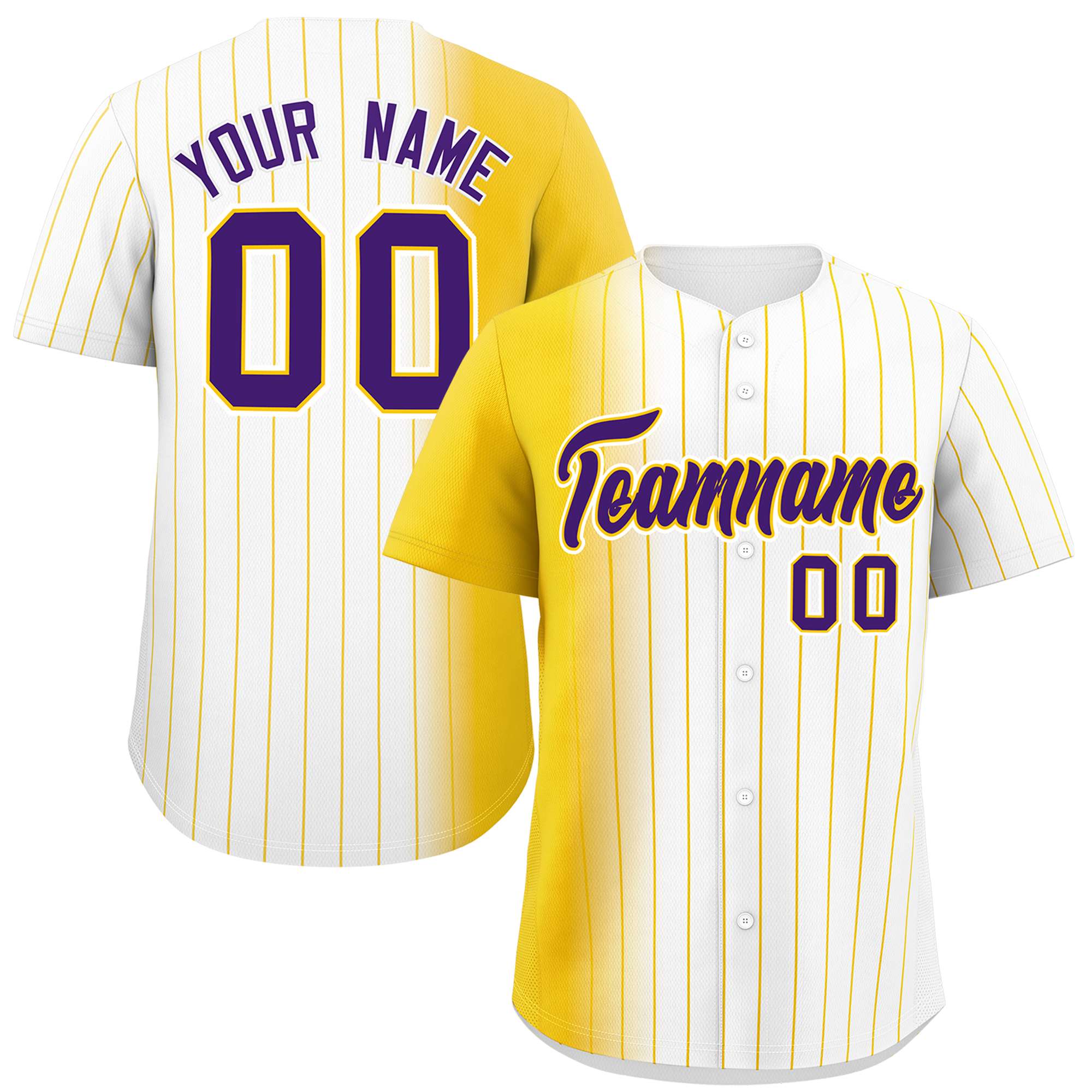 Custom White Gold Pinstripe Personalized Gradient Authentic Baseball Jersey