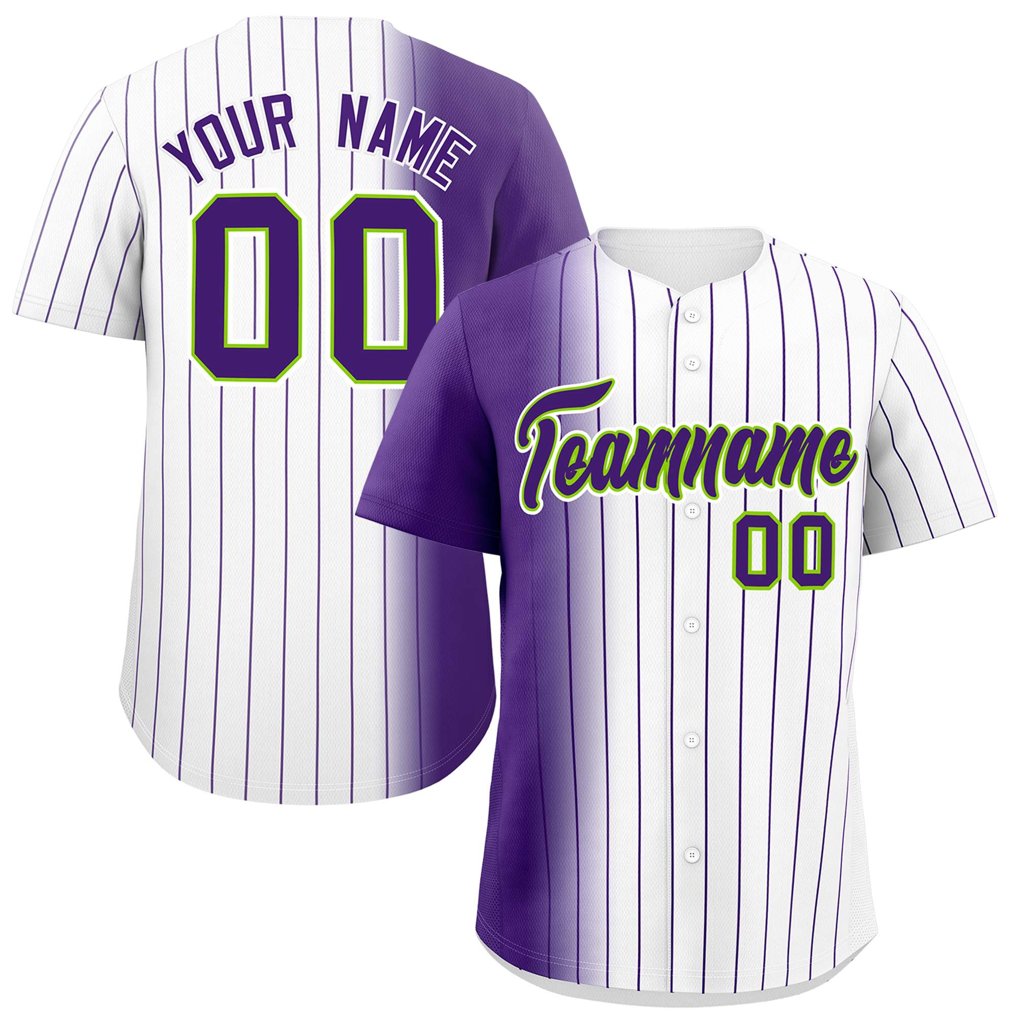 Custom White Purple Pinstripe Personalized Gradient Authentic Baseball Jersey