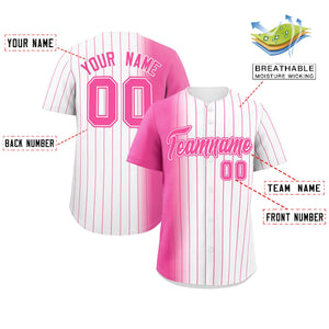 Custom White Pink Pinstripe Personalized Gradient Authentic Baseball Jersey