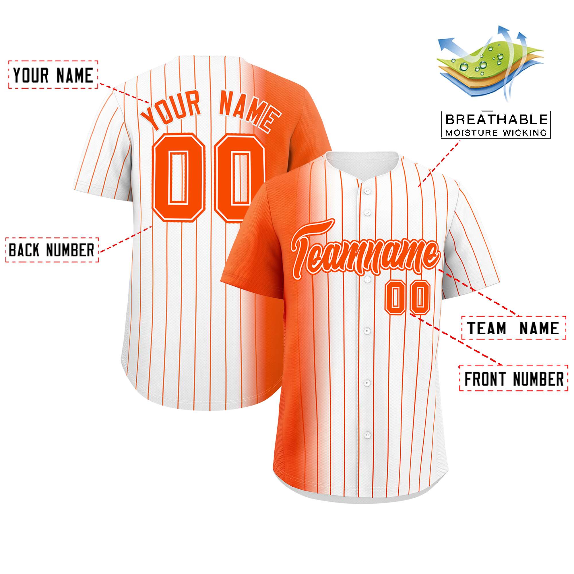 Custom White Orange Pinstripe Personalized Gradient Authentic Baseball Jersey