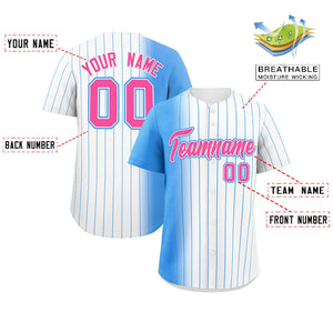 Custom White Powder Blue Pinstripe Personalized Gradient Authentic Baseball Jersey