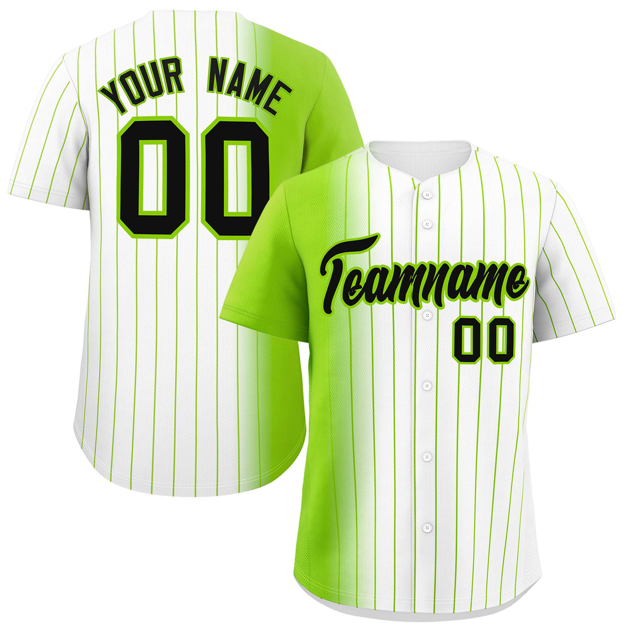 Custom White Neon Green Pinstripe Personalized Gradient Authentic Baseball Jersey