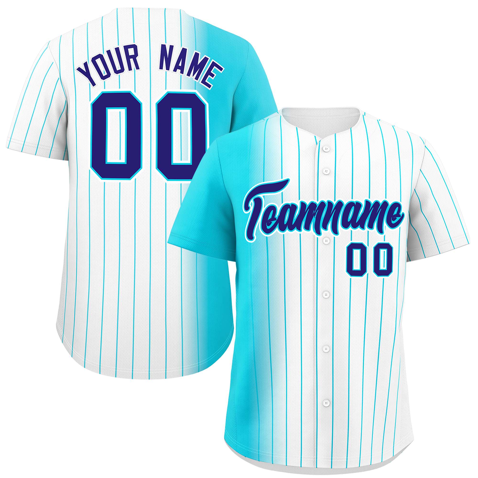 Custom White Sky Blue Pinstripe Personalized Gradient Authentic Baseball Jersey