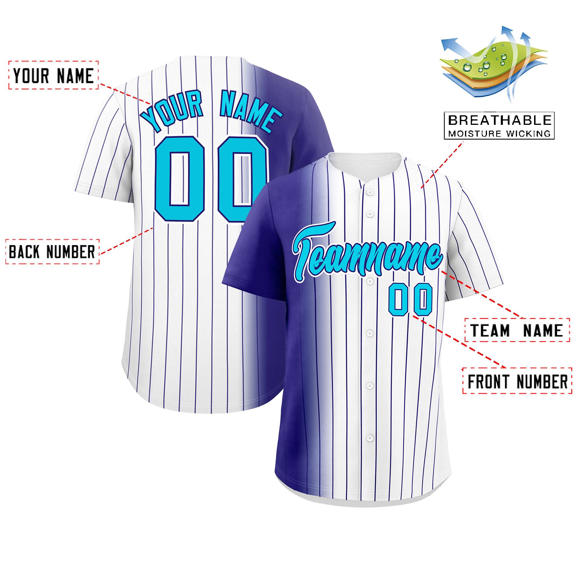 Custom White Purple Pinstripe Personalized Gradient Authentic Baseball Jersey