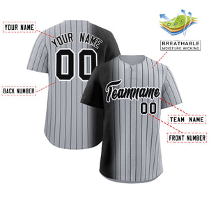 Custom Gray Black Pinstripe Personalized Gradient Authentic Baseball Jersey