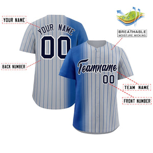 Custom Gray Royal Pinstripe Personalized Gradient Authentic Baseball Jersey