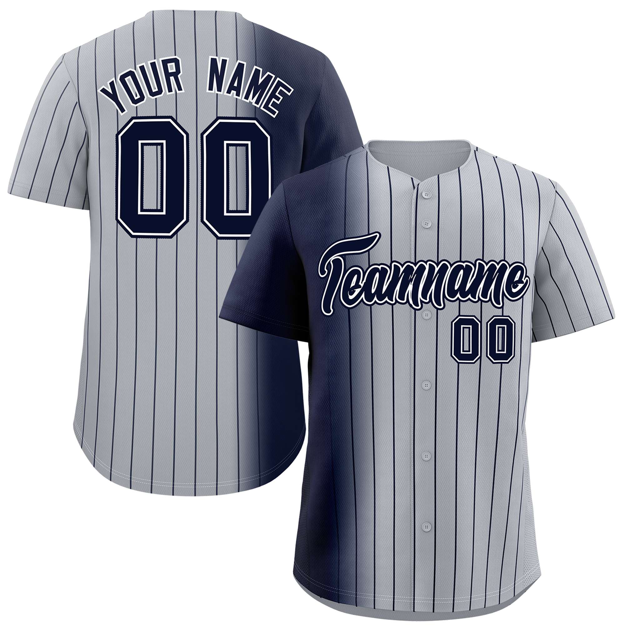 Custom Gray Navy Pinstripe Personalized Gradient Authentic Baseball Jersey