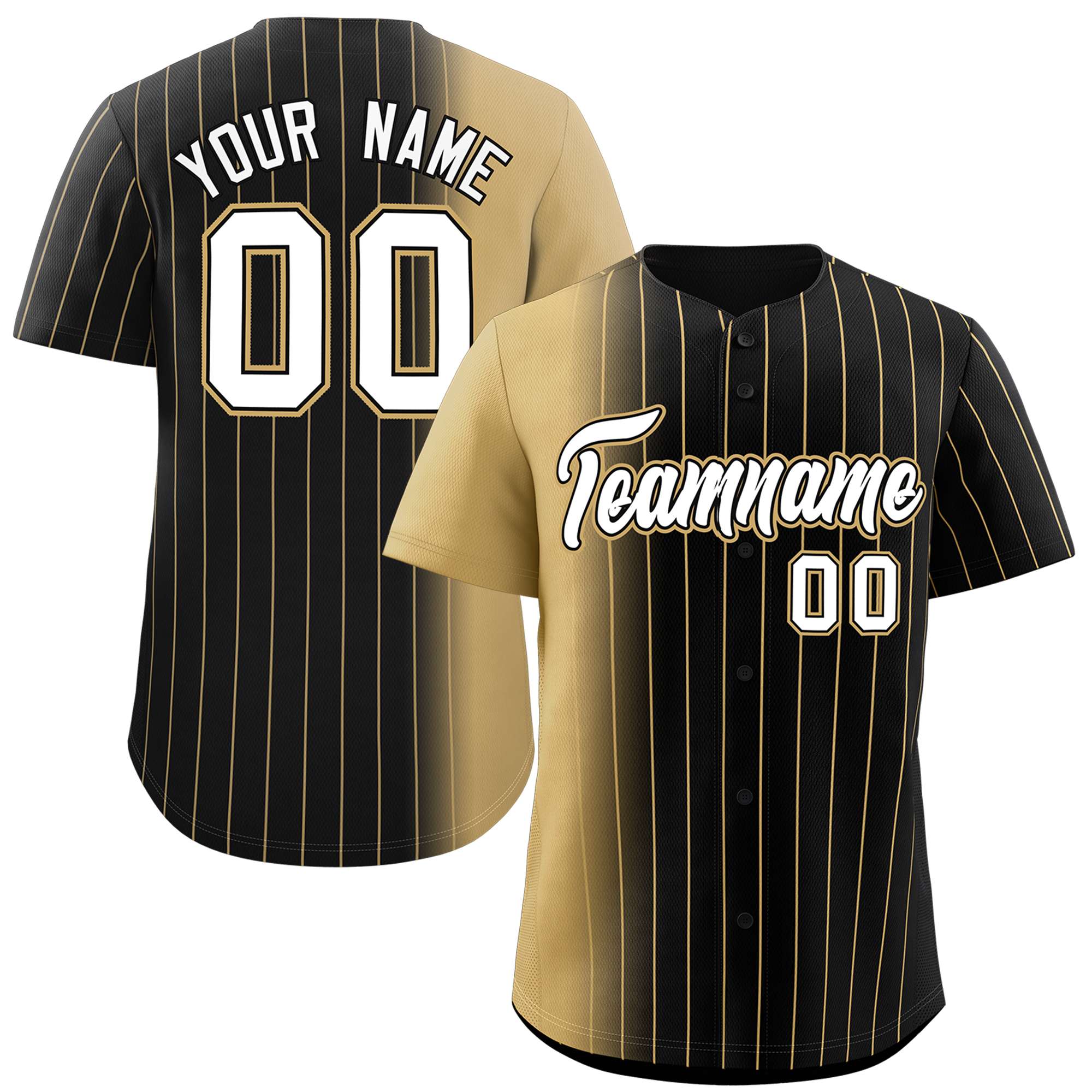 Custom Black Old Gold Pinstripe Personalized Gradient Authentic Baseball Jersey