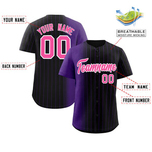 Custom Black Purple Pinstripe Personalized Gradient Authentic Baseball Jersey