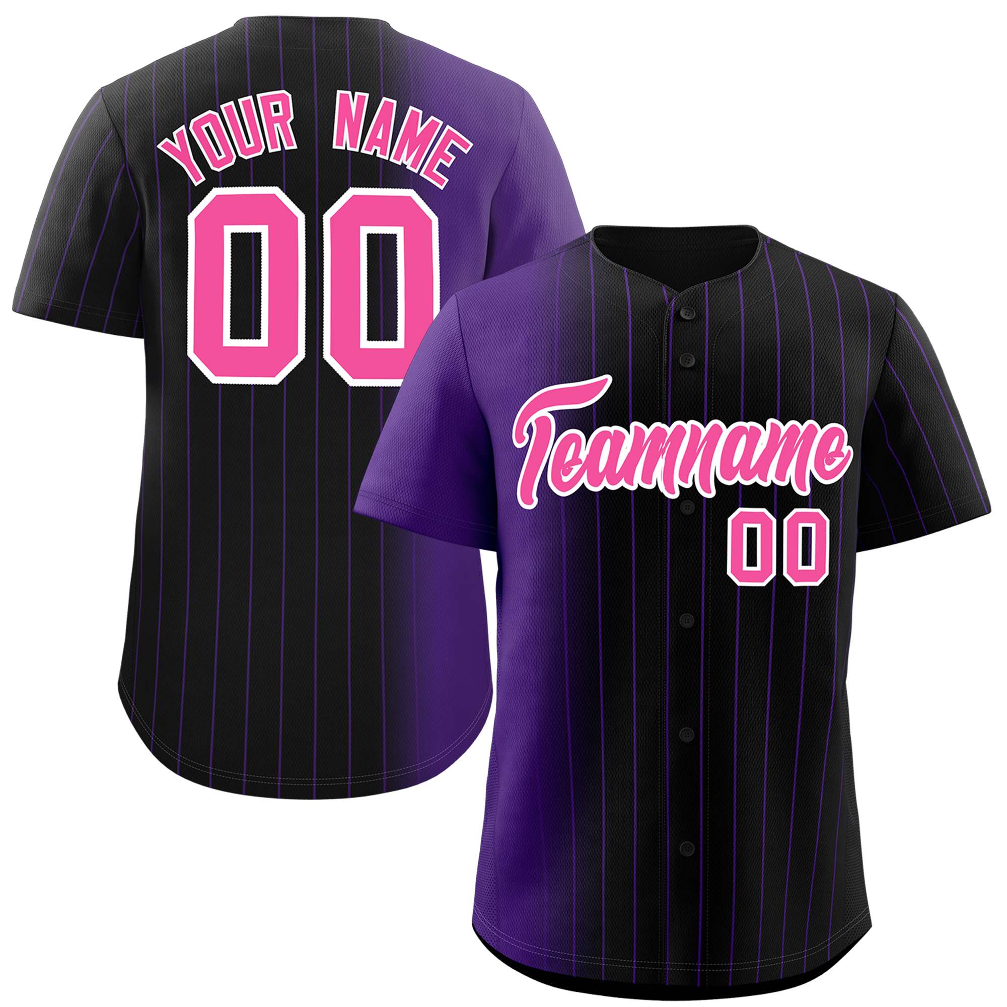 Custom Black Purple Pinstripe Personalized Gradient Authentic Baseball Jersey