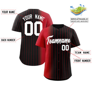 Custom Black Red Pinstripe Personalized Gradient Authentic Baseball Jersey