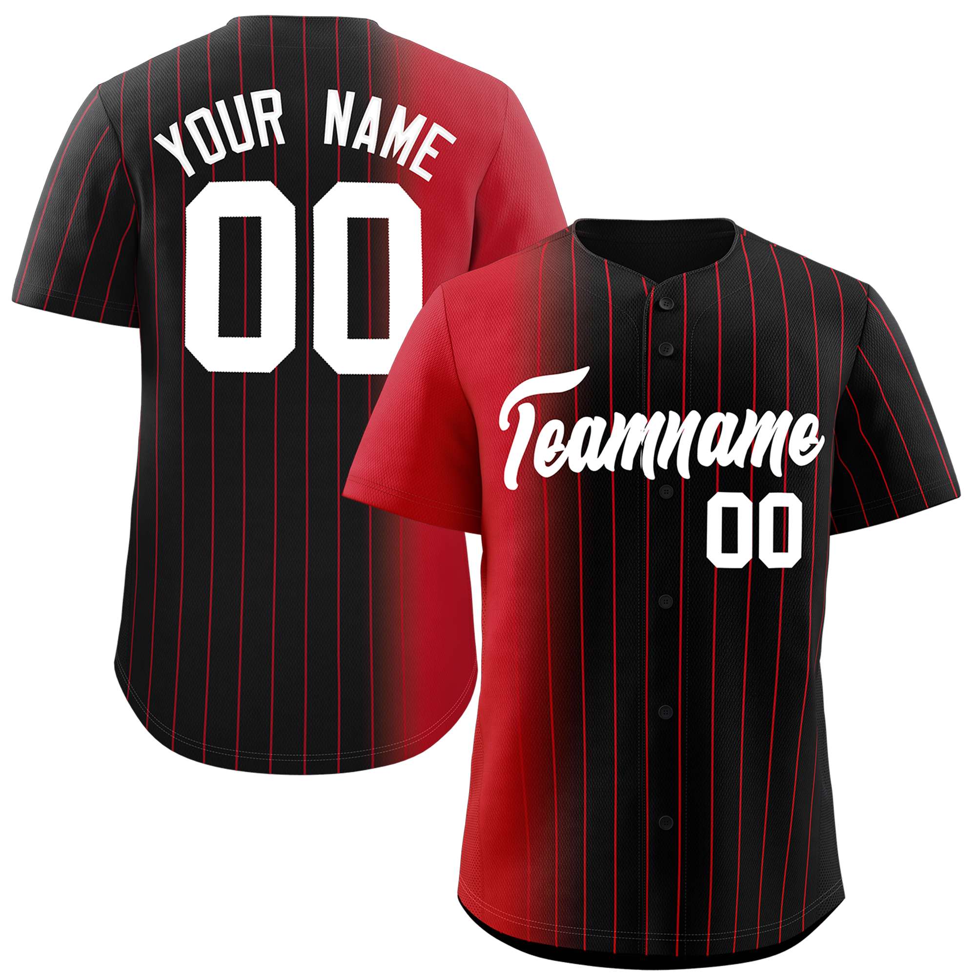 Custom Black Red Pinstripe Personalized Gradient Authentic Baseball Jersey