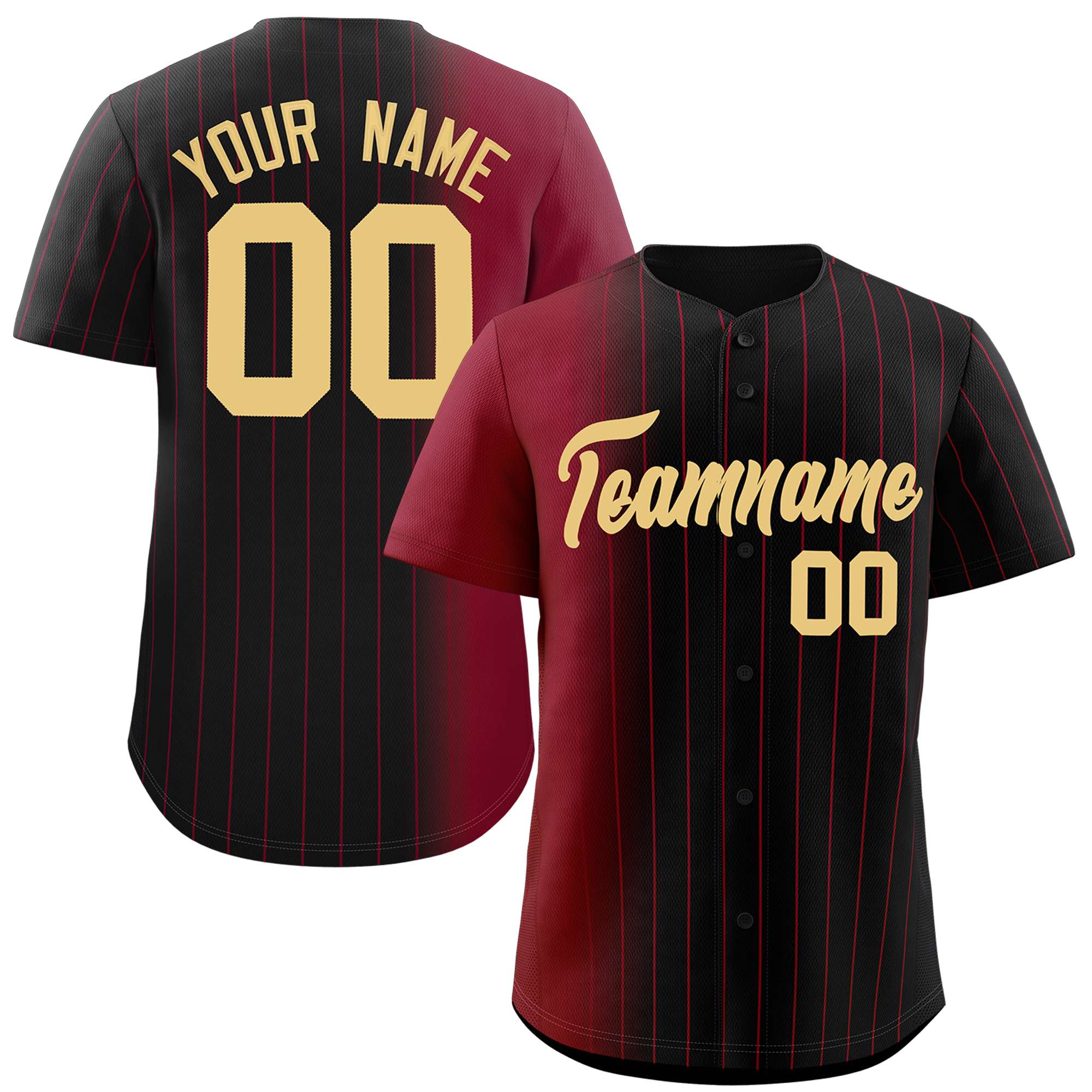 Custom Black Crimson Pinstripe Personalized Gradient Authentic Baseball Jersey