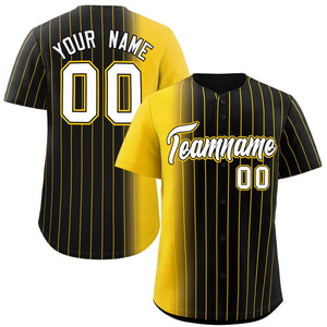 Custom Black Gold Pinstripe Personalized Gradient Authentic Baseball Jersey