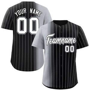 Custom Black Gray Pinstripe Personalized Gradient Authentic Baseball Jersey