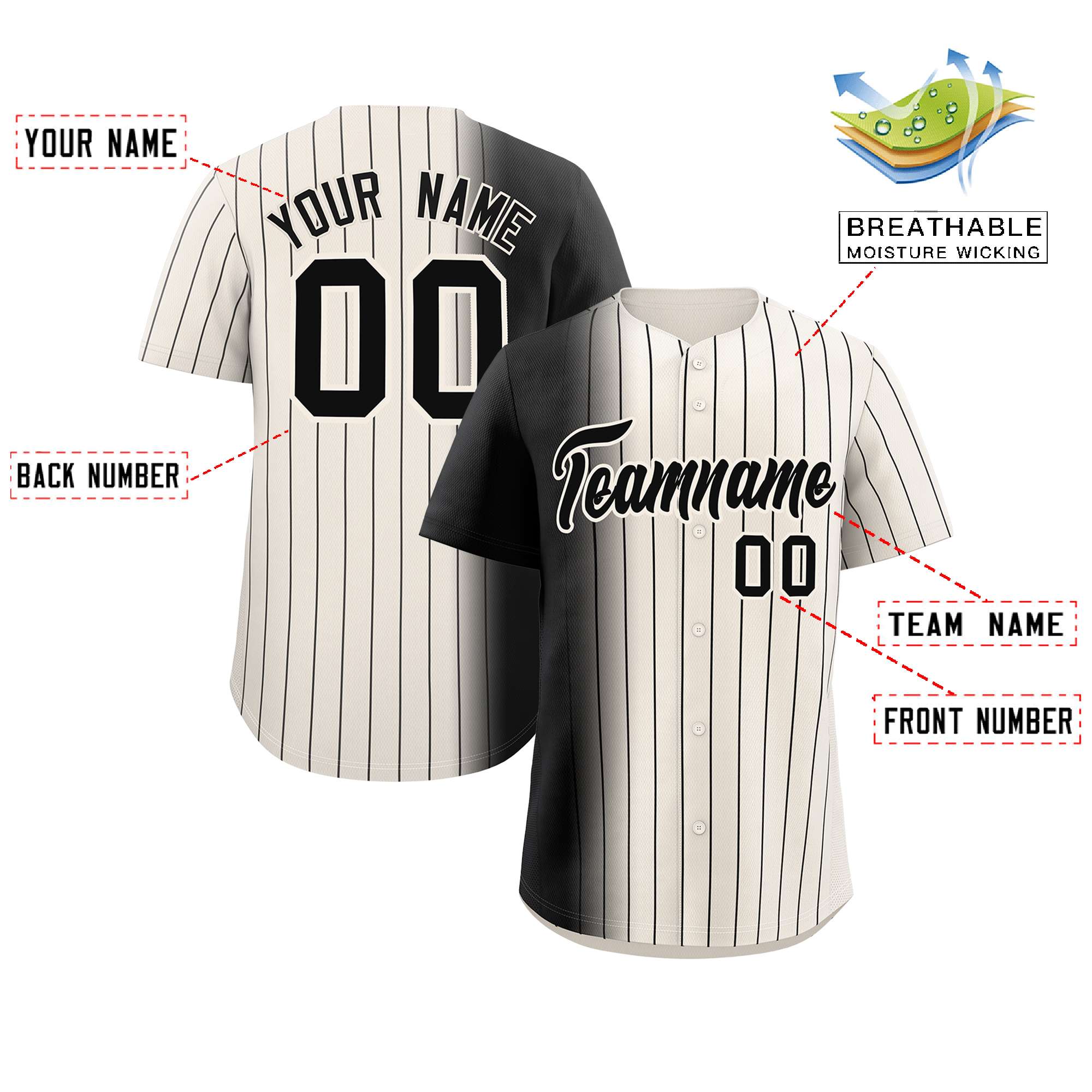 Custom Cream Black Pinstripe Personalized Gradient Authentic Baseball Jersey