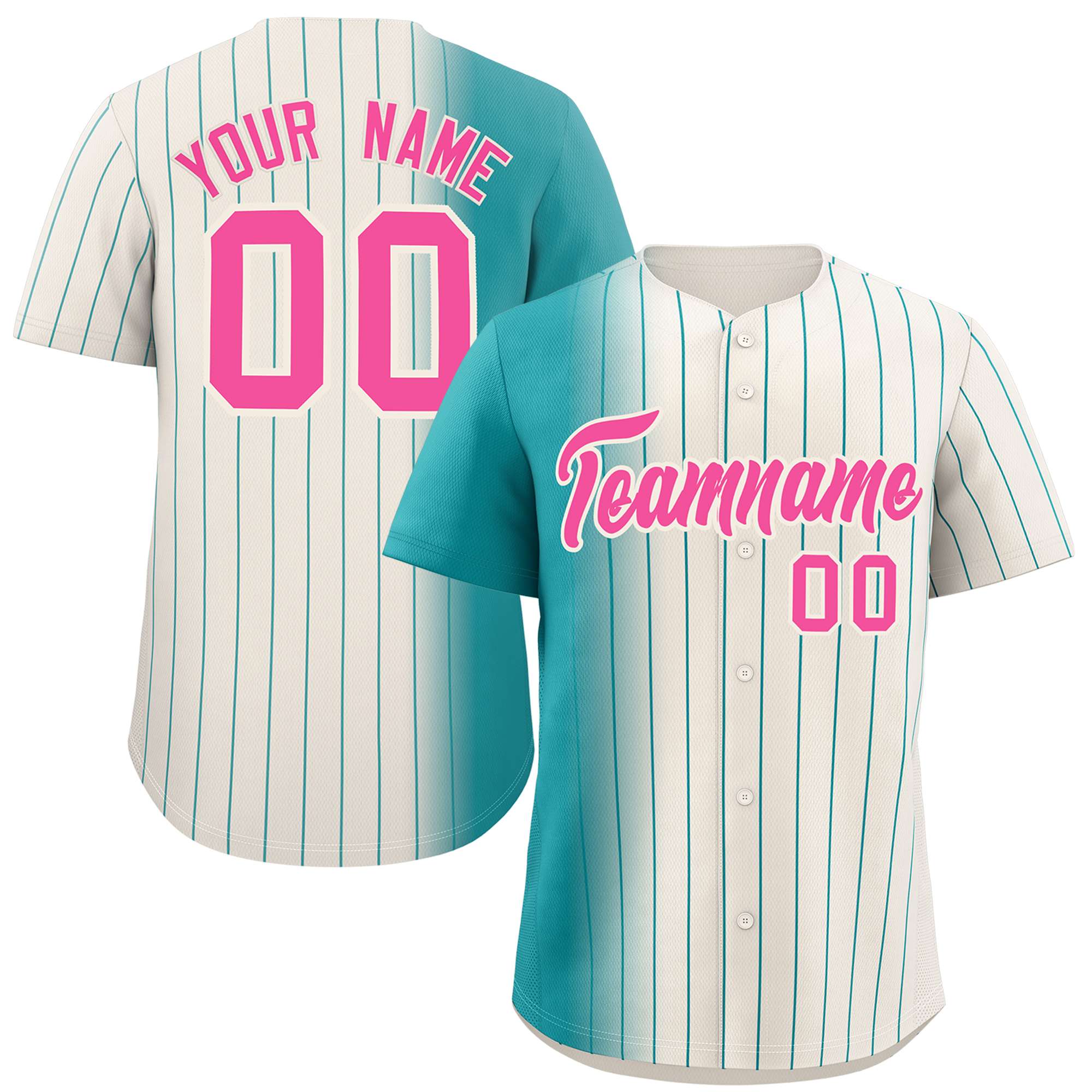 Custom Cream Aqua Pinstripe Personalized Gradient Authentic Baseball Jersey