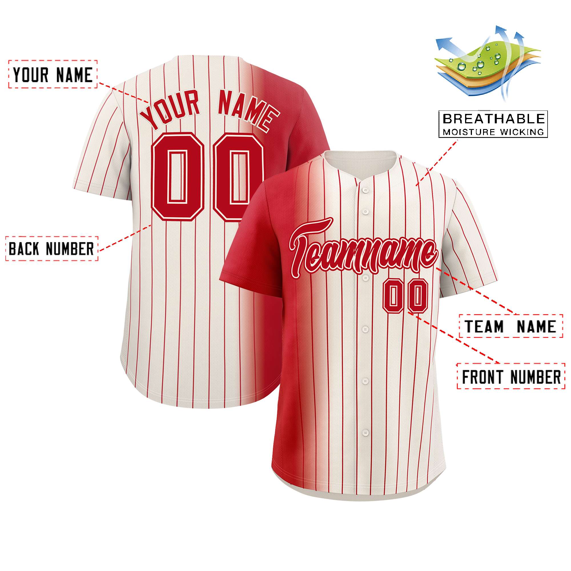 Custom Cream Red Pinstripe Personalized Gradient Authentic Baseball Jersey