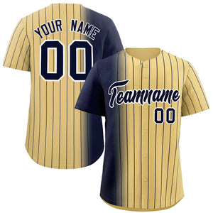 Custom Khaki Navy Pinstripe Personalized Gradient Authentic Baseball Jersey