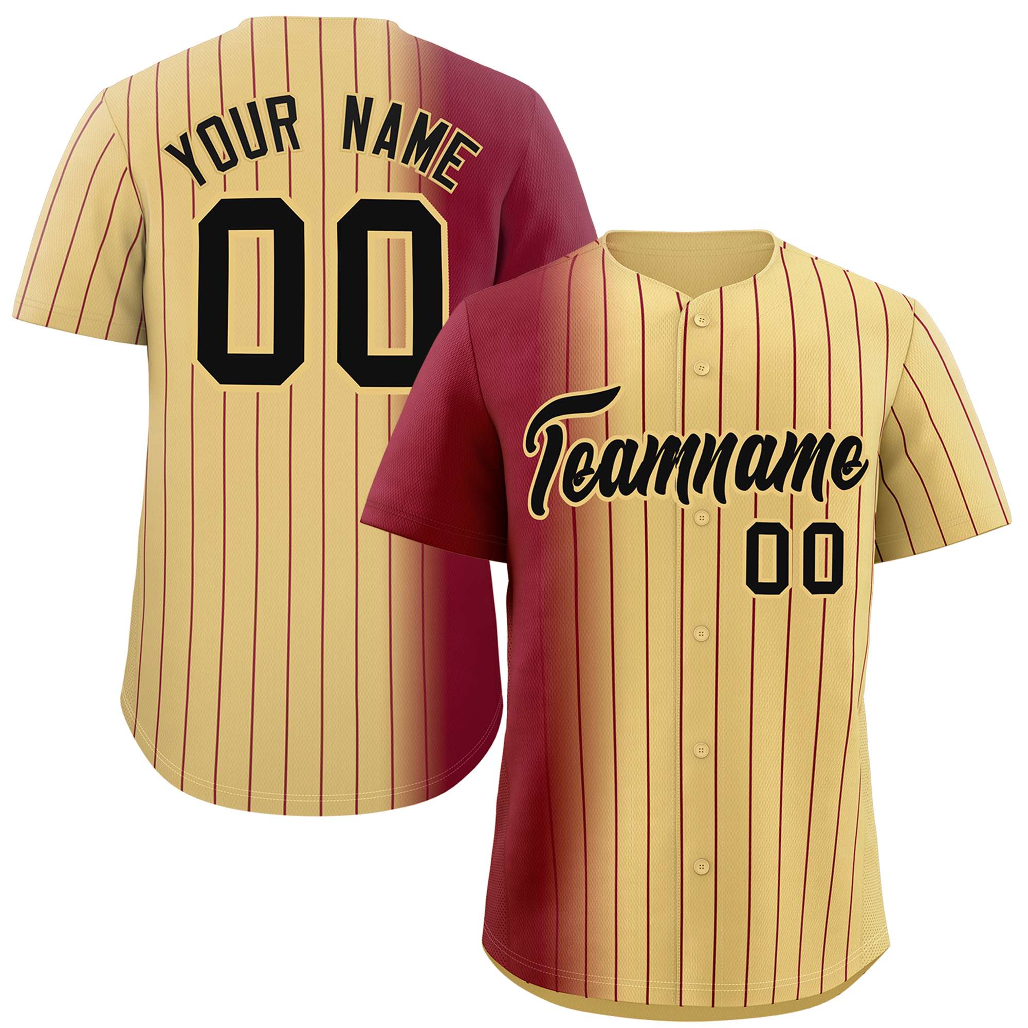 Custom Khaki Crimson Pinstripe Personalized Gradient Authentic Baseball Jersey