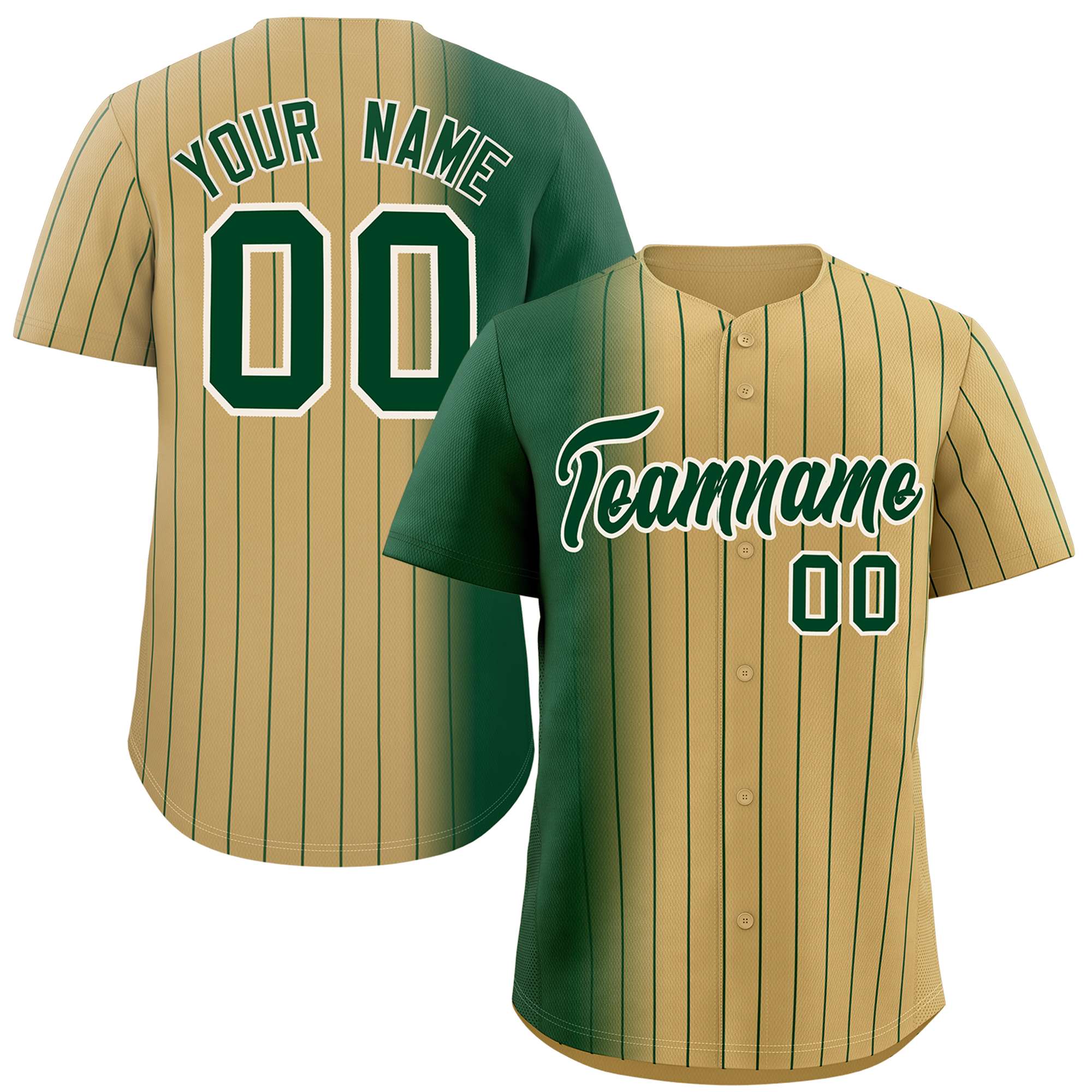 Custom Khaki Green Pinstripe Personalized Gradient Authentic Baseball Jersey