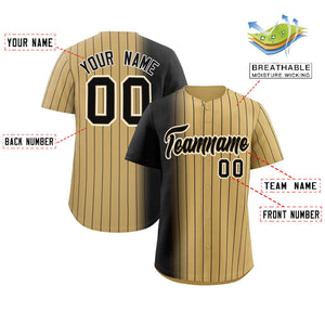 Custom Old Gold Black Pinstripe Personalized Gradient Authentic Baseball Jersey