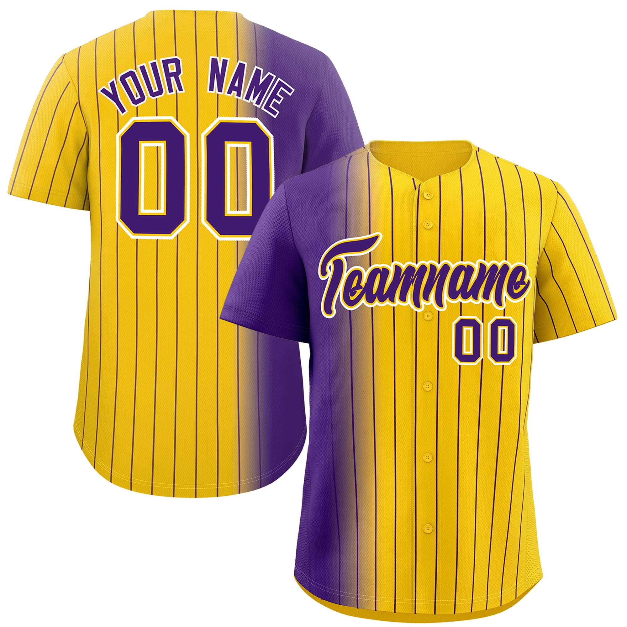 Custom Gold Purple Pinstripe Personalized Gradient Authentic Baseball Jersey