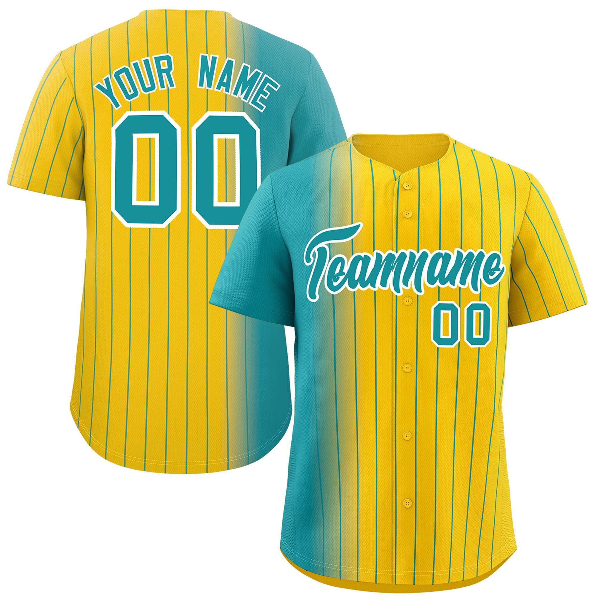 Custom Gold Aqua Pinstripe Personalized Gradient Authentic Baseball Jersey