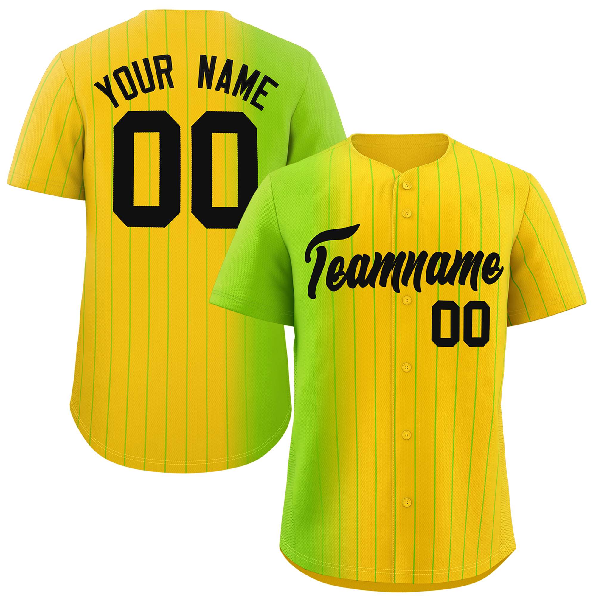 Custom Gold Neon Green Pinstripe Personalized Gradient Authentic Baseball Jersey