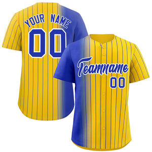 Custom Gold Royal Pinstripe Personalized Gradient Authentic Baseball Jersey