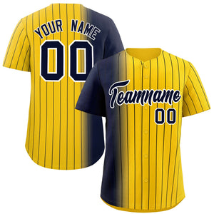 Custom Gold Navy Pinstripe Personalized Gradient Authentic Baseball Jersey