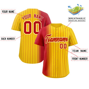 Custom Gold Red Pinstripe Personalized Gradient Authentic Baseball Jersey