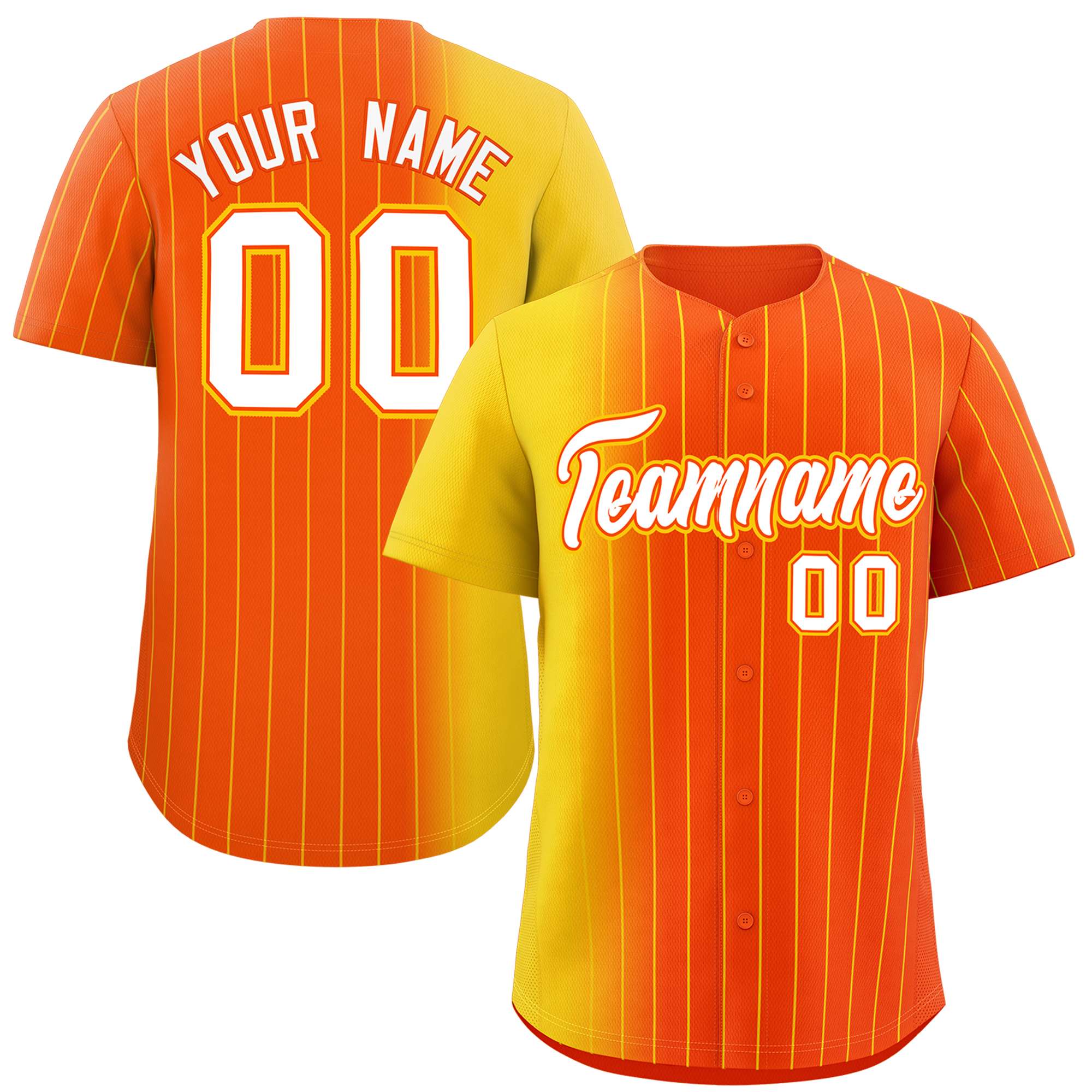 Custom Orange Gold Pinstripe Personalized Gradient Authentic Baseball Jersey