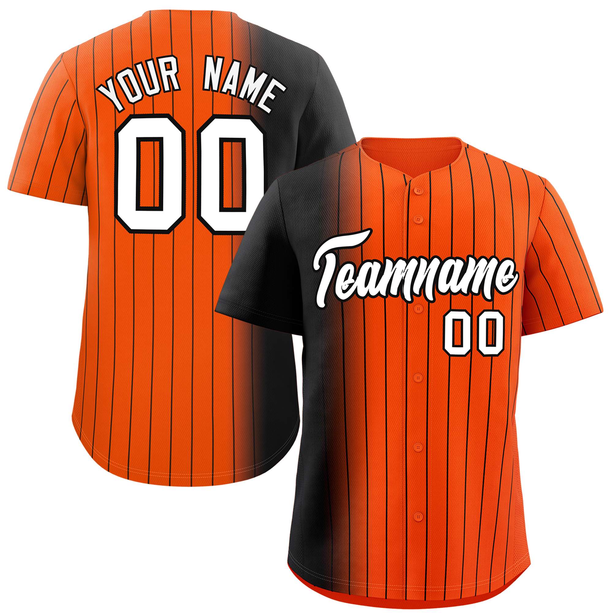 Custom Orange Black Pinstripe Personalized Gradient Authentic Baseball Jersey