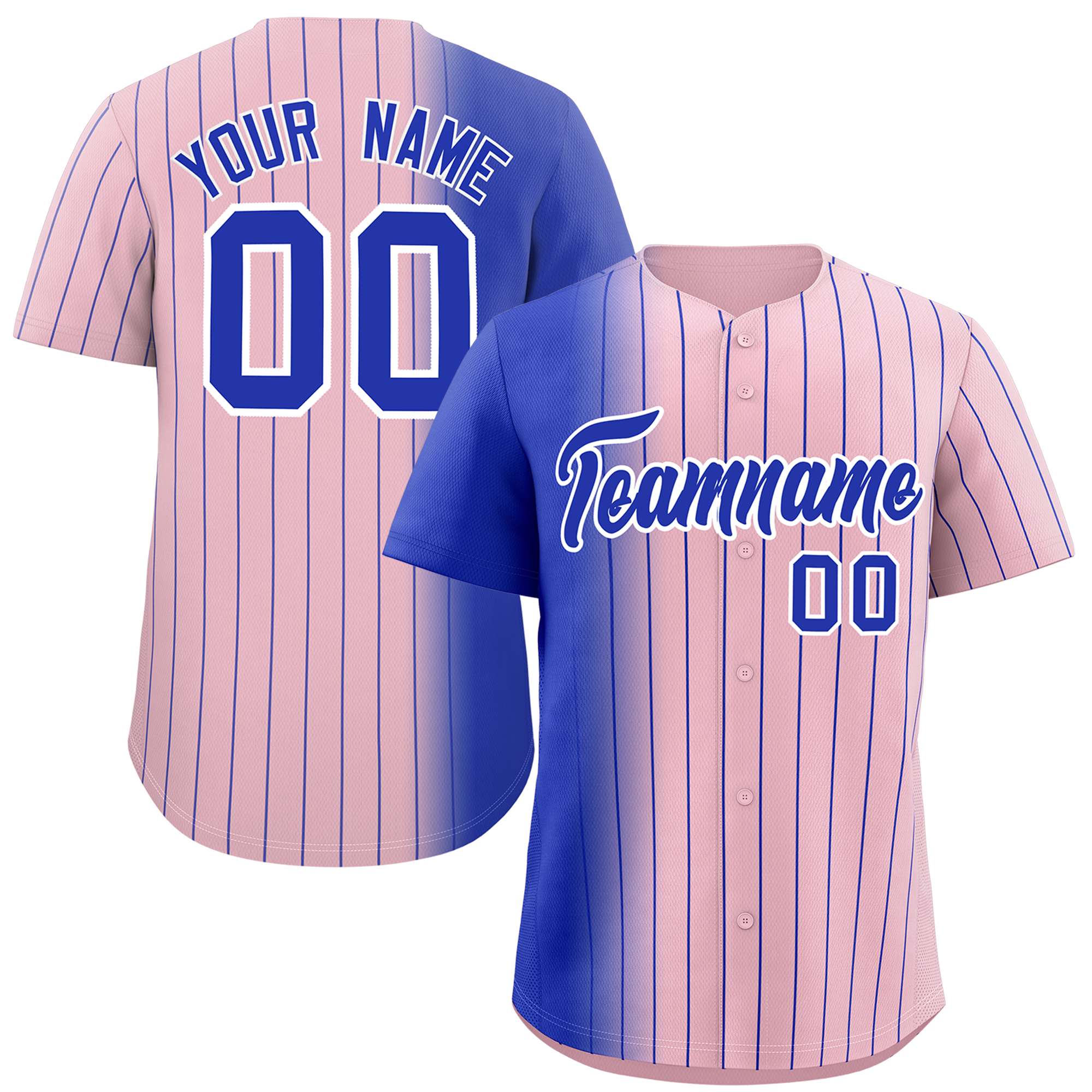 Custom Light Pink Royal Pinstripe Personalized Gradient Authentic Baseball Jersey