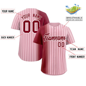 Custom Light Pink Crimson Pinstripe Personalized Gradient Authentic Baseball Jersey